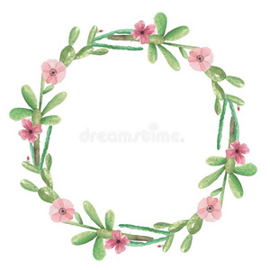 水彩花的仙人掌花环仙人掌粉红色的绿色的框架婚礼英文字母表的第19个字母