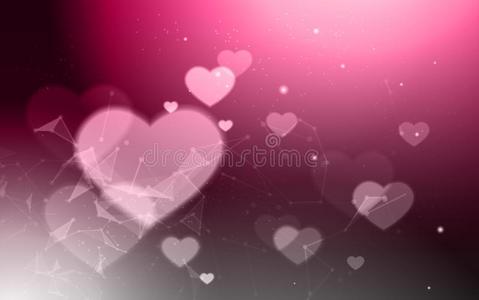 优美的情人一天背景变模糊焦外成像粉红色的心形状