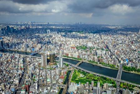 东京城市地平线空气的看法,黑色亮漆