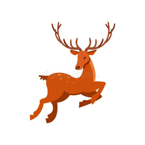 棕色的有斑点的鹿和鹿角跑步,野生的动物漫画阴道上皮改变照片