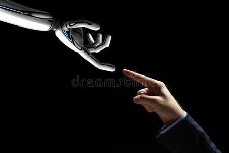 机器人和人h和连接手指