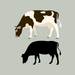 奶牛矢量说明平的方式黑的轮廓侧面看法