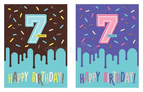 生日卡片和数字7庆祝蜡烛