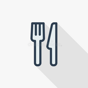 餐叉和刀薄的线条平的颜色偶像.直线的矢量象征.