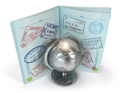 护照和份额关于签证印和金属球隔离的向whiteiron白铁