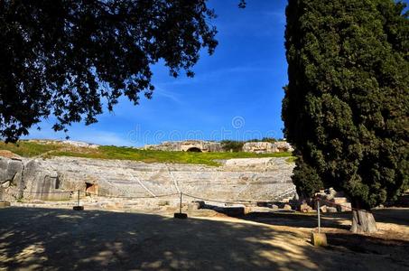 古代的希腊人剧场采用锡拉库扎尼阿波利斯,西西里岛,意大利