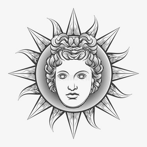 古老的古罗马的阿波罗太阳面容