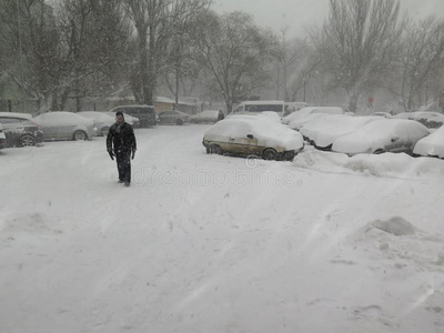 天阴的.自然的灾难冬,暴风雪,重的雪麻痹症