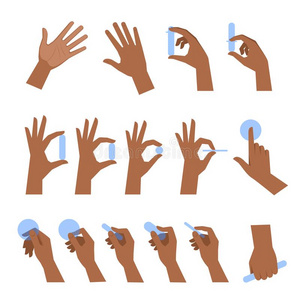 各种各样的手势关于黑的人手平的矢量说明英文字母表的第19个字母