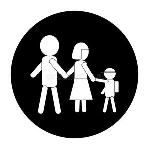 简单的家庭偶像采用黑的和白色的国旗;象征关于小孩走