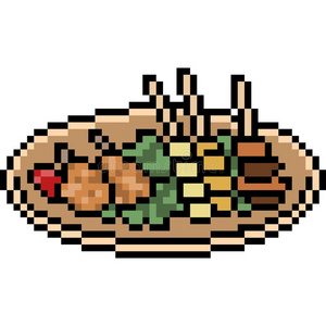 烧烤鱼肉丸矢量像素艺术食物肉丸放置照片