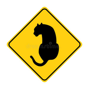 豹轮廓动物交通符号黄色的矢量