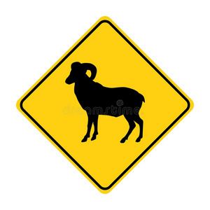 公羊轮廓动物交通符号黄色的矢量