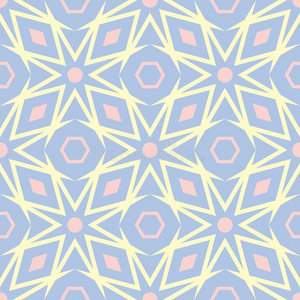 蓝色几何学的无缝的模式.背景和米黄色和粉红色的