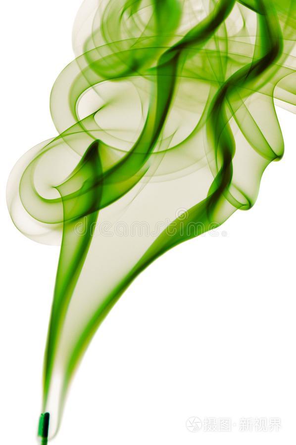 绿色的烟向白色的背景