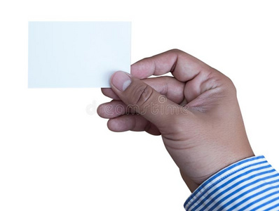 手拿住空白的白色的卡片假雷达商业污辱.