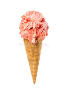 草莓-香子兰冰乳霜采用华夫饼圆锥体