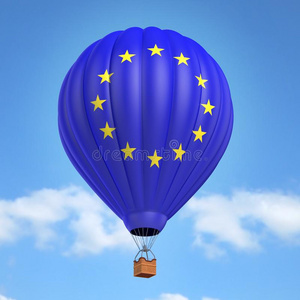 热的天空气球和欧洲的同盟旗