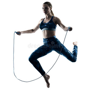 女人健康用于跳跃的粗绳体育活动轮廓