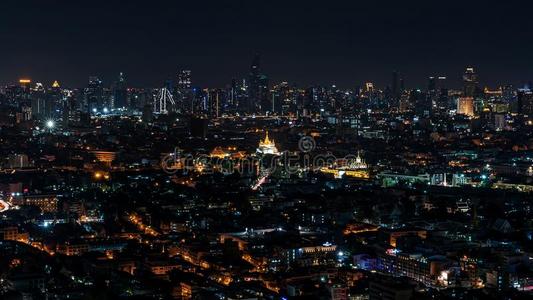 看法向扇形棕榈细纤维摩天大楼在夜.