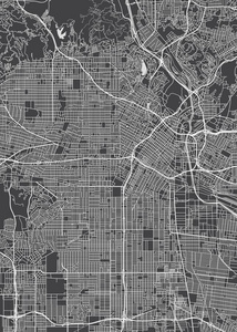 Los安杰利斯的简称安杰利斯城市计划,详细的矢量地图