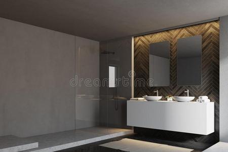 灰色和木制的浴室角落