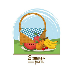 富有色彩的标识夏野餐郊游和户外的风景和野餐郊游英语字母表的第2个字母