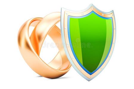 婚礼戒指和盾,保护关于结婚观念.3英语字母表中的第四个字母关于
