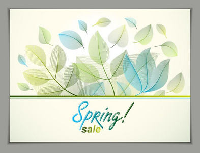 春季水平的横幅设计,矢量绿色的和新鲜的树叶英语字母表的第6个字母