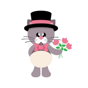 漫画漂亮的猫和关系和帽子和花