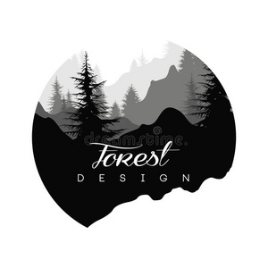 森林标识设计,自然风景和轮廓关于树一