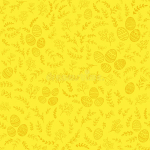 无缝的复活节装饰和卵向黄色的背景
