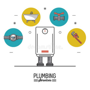 白色的背景海报水管装置公共事业机构和颜色水热