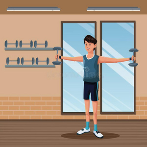 男人有关运动的杠铃训练健身房锻炼