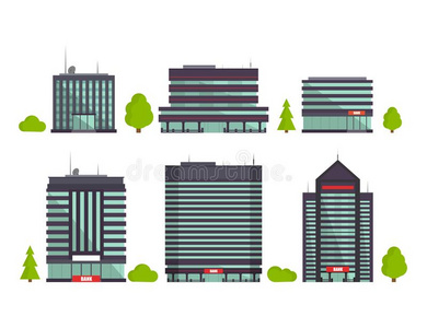 放置关于建筑物采用平的方式.城市住宅.矢量说明