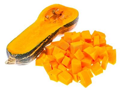 一件关于南瓜将切开进入中立方形的东西照片
