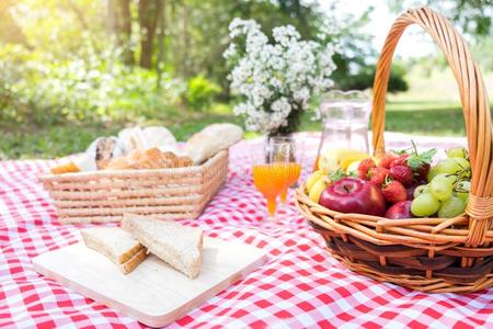 健康的食物和附件户外的夏或春季野餐郊游,圆周率