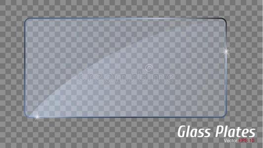 现实的玻璃透明的盘子,正方形,长方形和圆形的.