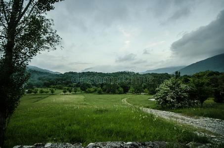 宏伟的风景关于山和草地.骑脚踏车兜风山receivedonaccount计算标准