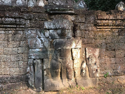 柬埔寨建筑学.basilica王宫-宽慰.墙雕刻采用吴哥泰国或高棉的佛教寺或僧院Colombia哥伦比亚