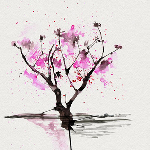 樱花树采用日本人方式.水彩手pa采用t采用g厄斯特拉
