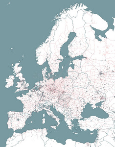 铁路和政治的地图关于欧洲和北方非洲.欧洲an英语字母表的第3个字母