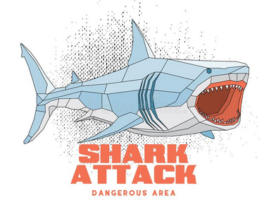 t恤/海报设计几何多边形鲨鱼几何多边形鲨鱼种群插图折纸动物在白色