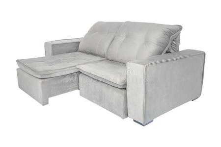 现代的灰色的绒面革天鹅绒长沙发椅沙发隔离的