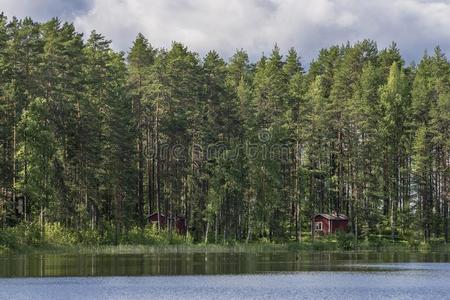 典型的芬兰的小屋采用指已提到的人森林,旁卡哈尔州,湖地区