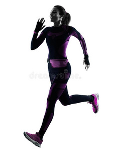 女人赛跑者跑步慢跑锻炼者慢跑隔离的轮廓阴影
