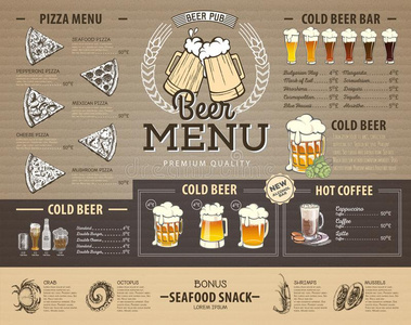 酿酒的啤酒菜单设计向卡纸板.