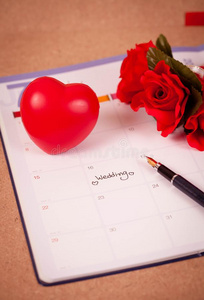 令人回忆起的东西婚礼一天采用日历plann采用g和心