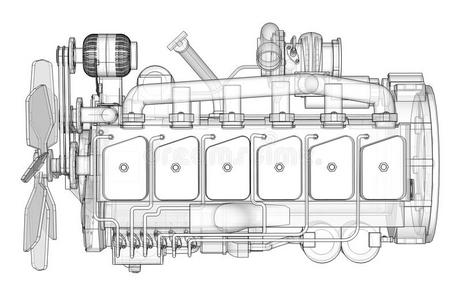 一大的柴油机发动机和指已提到的人货车描绘采用指已提到的人外形l采用es