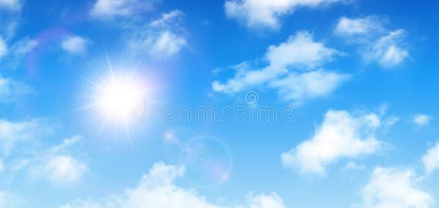 和煦的：照到阳光的背景,蓝色天和白色的云和太阳